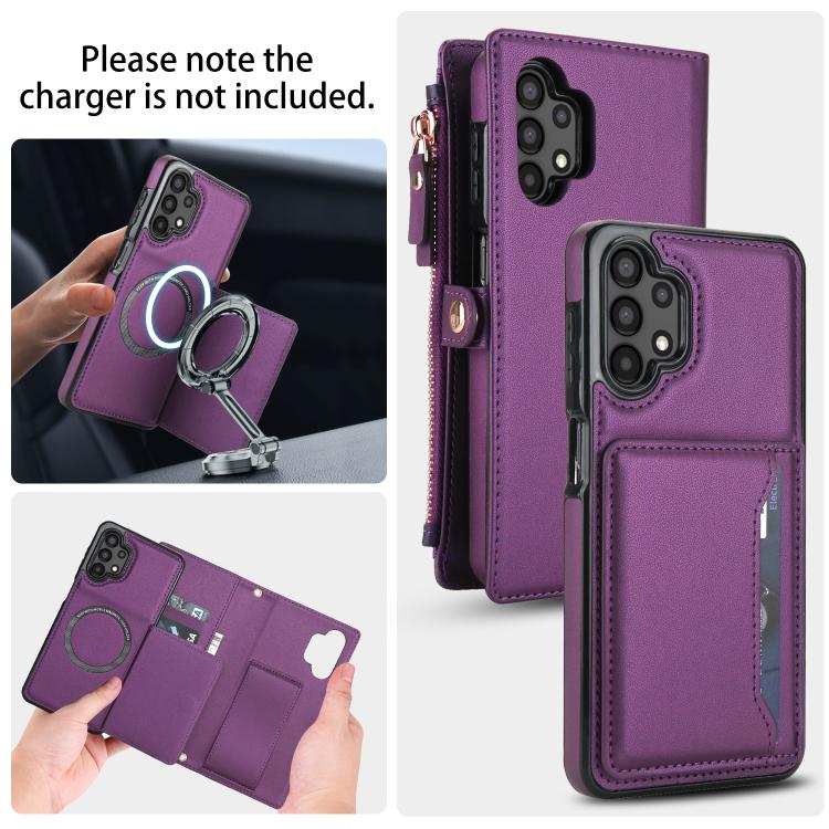 Funda de cuero desmontable con cordón para Samsung Galaxy A13 4G/5G (morado oscuro)