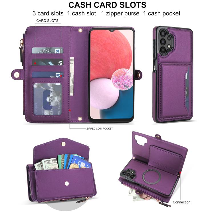 Funda de cuero desmontable con cordón para Samsung Galaxy A13 4G/5G (morado oscuro)