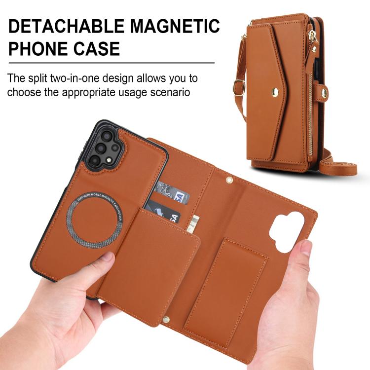 Funda de cuero desmontable con cordón para Samsung Galaxy A13 4G/5G (marrón)