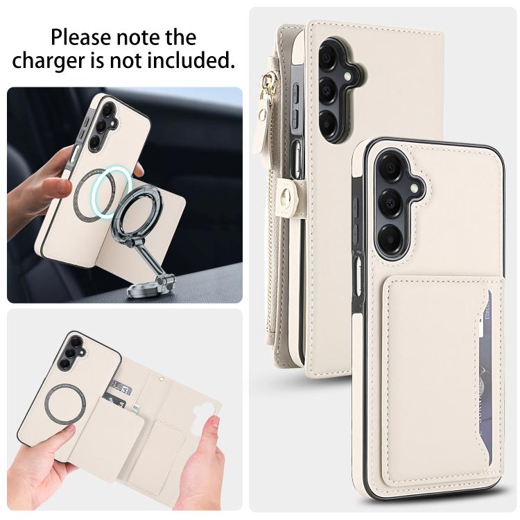Funda de cuero desmontable con cordón para Samsung Galaxy A14 4G/5G (blanco)