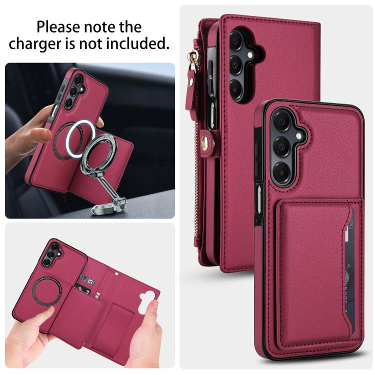 Funda de cuero desmontable con cordón para Samsung Galaxy A14 4G/5G (rojo)