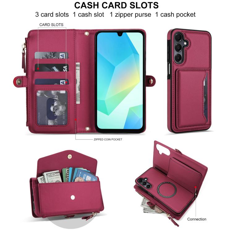 Funda de cuero desmontable con cordón para Samsung Galaxy A14 4G/5G (rojo)