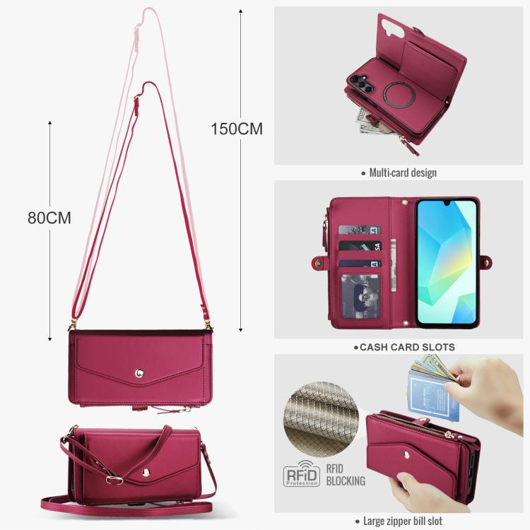 Funda de cuero desmontable con cordón para Samsung Galaxy A14 4G/5G (rojo)