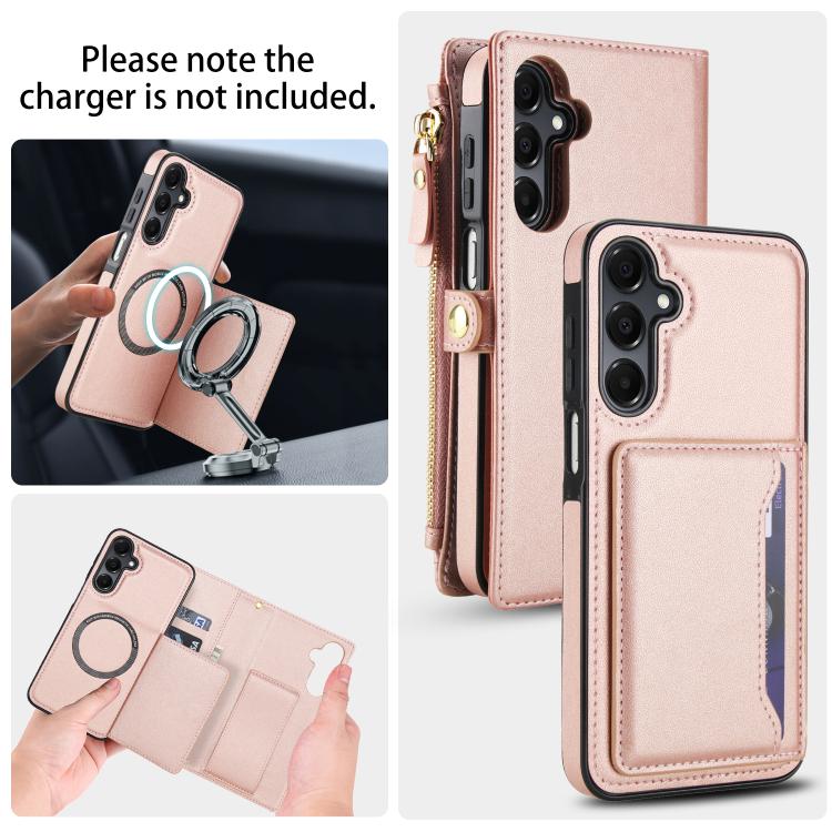 Funda de cuero desmontable con cordón para Samsung Galaxy A14 4G/5G (oro rosa)