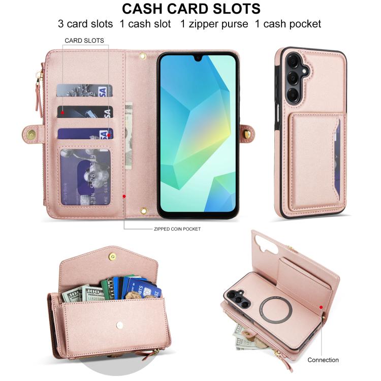 Funda de cuero desmontable con cordón para Samsung Galaxy A14 4G/5G (oro rosa)