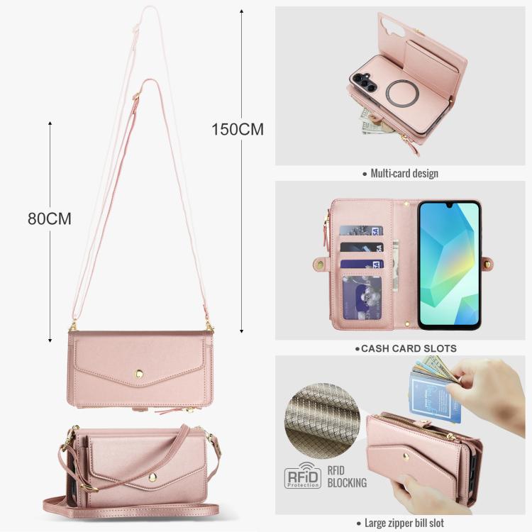 Funda de cuero desmontable con cordón para Samsung Galaxy A14 4G/5G (oro rosa)