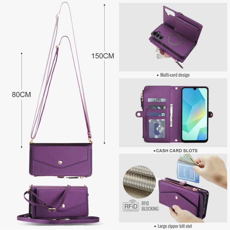 Funda de cuero desmontable con cordón para Samsung Galaxy A14 4G/5G (morado oscuro)
