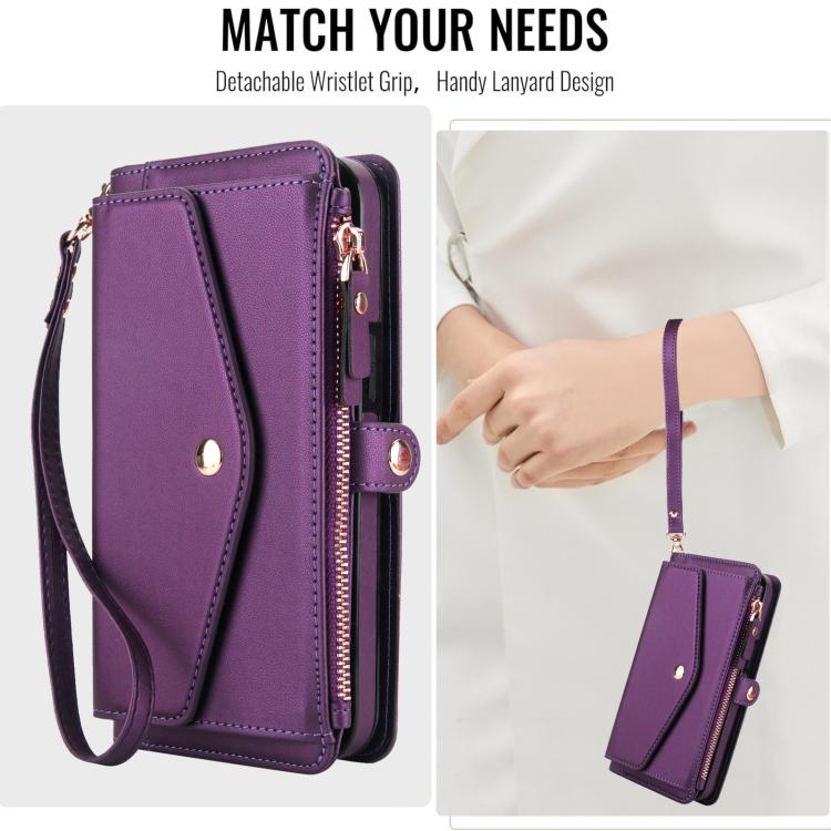 Funda de cuero desmontable con cordón para Samsung Galaxy A14 4G/5G (morado oscuro)