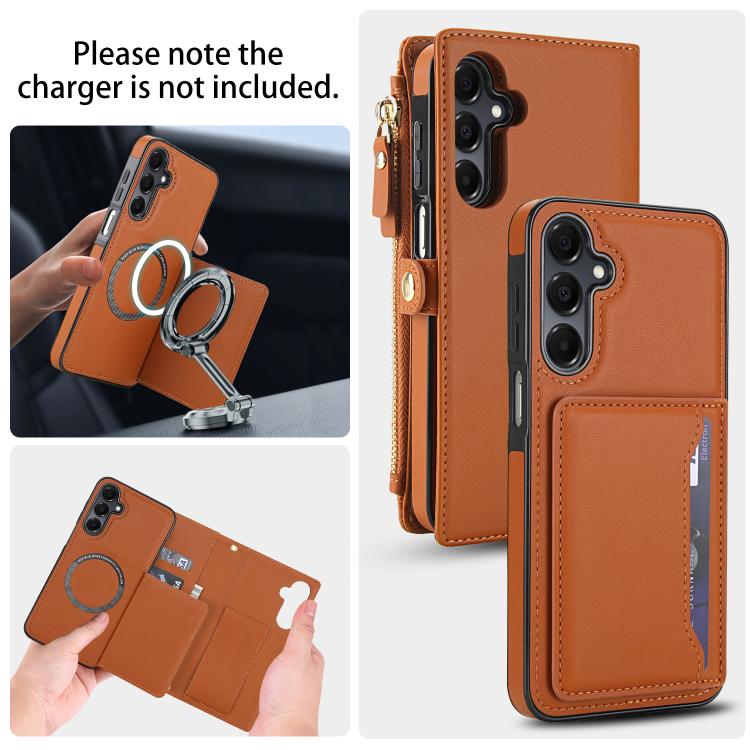 Funda de cuero desmontable con cordón para Samsung Galaxy A14 4G/5G (marrón)
