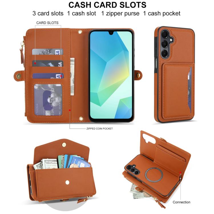 Funda de cuero desmontable con cordón para Samsung Galaxy A14 4G/5G (marrón)