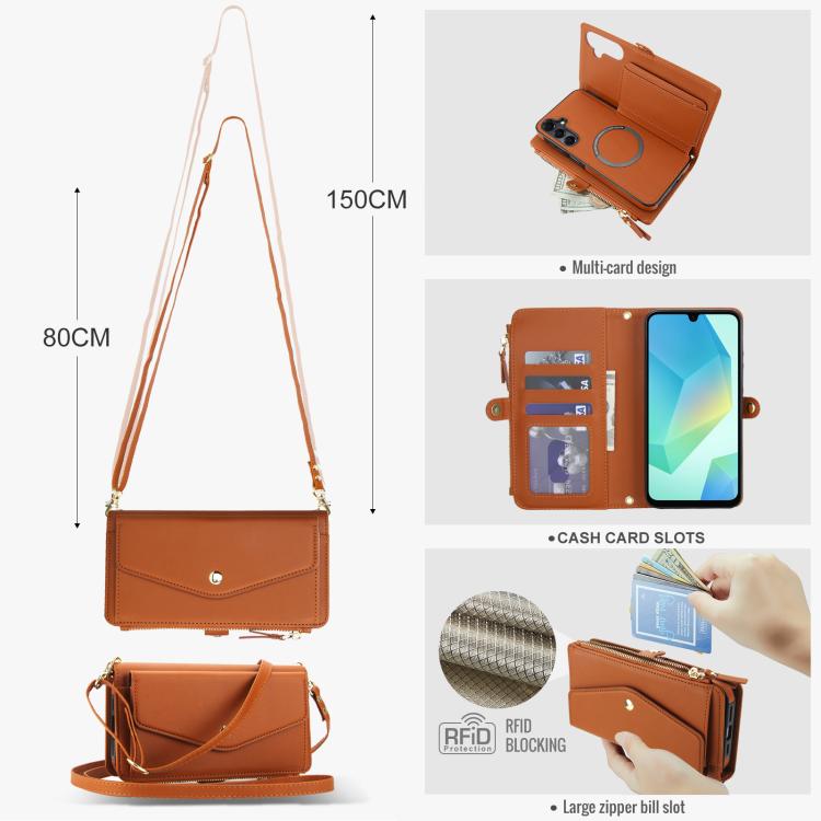 Funda de cuero desmontable con cordón para Samsung Galaxy A14 4G/5G (marrón)