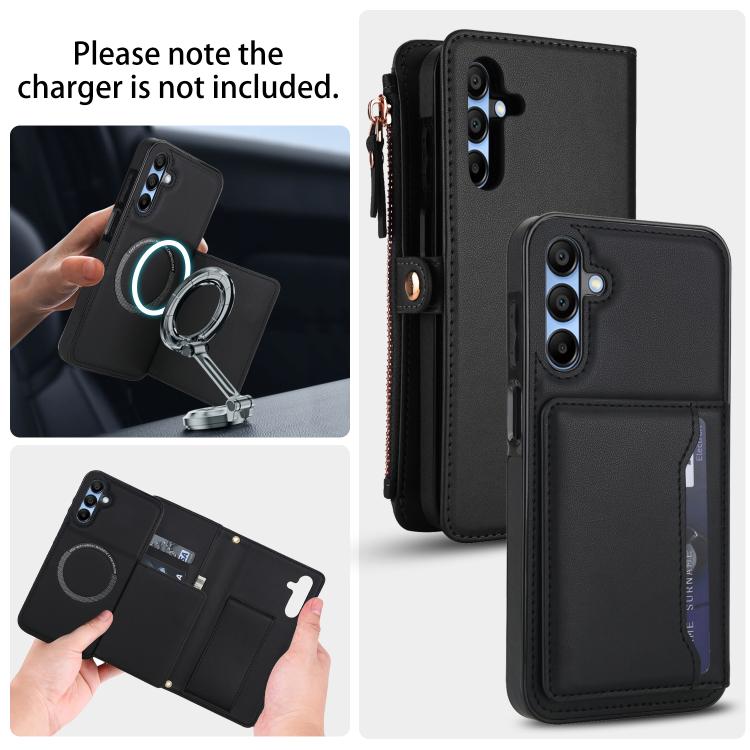 Funda de cuero desmontable con cordón para Samsung Galaxy A15 4G/5G (negro)