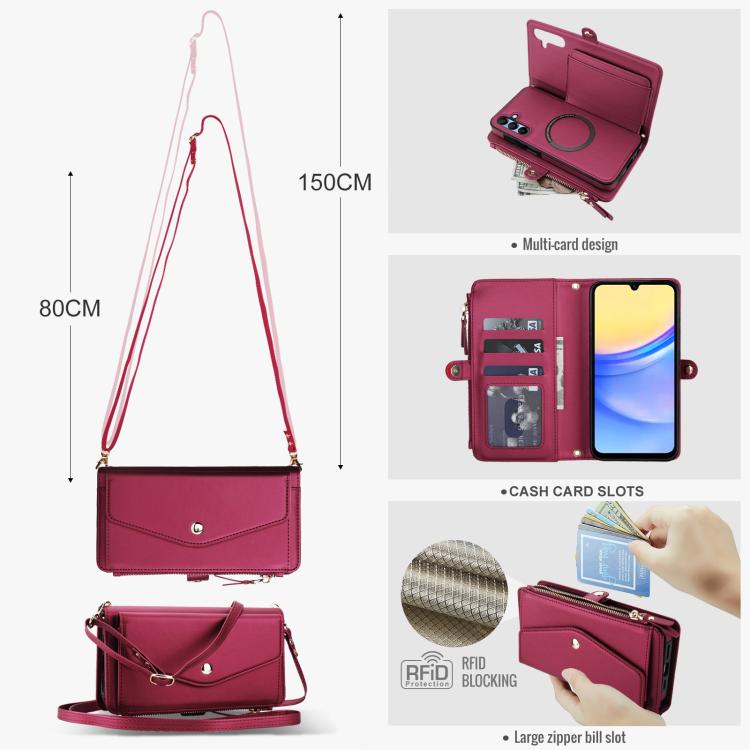 Funda de cuero desmontable con cordón para Samsung Galaxy A35 5G (rojo)
