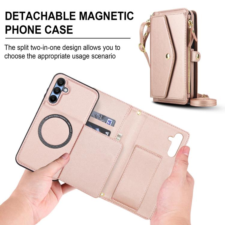 Funda de cuero desmontable con cordón para Samsung Galaxy A35 5G (oro rosa)