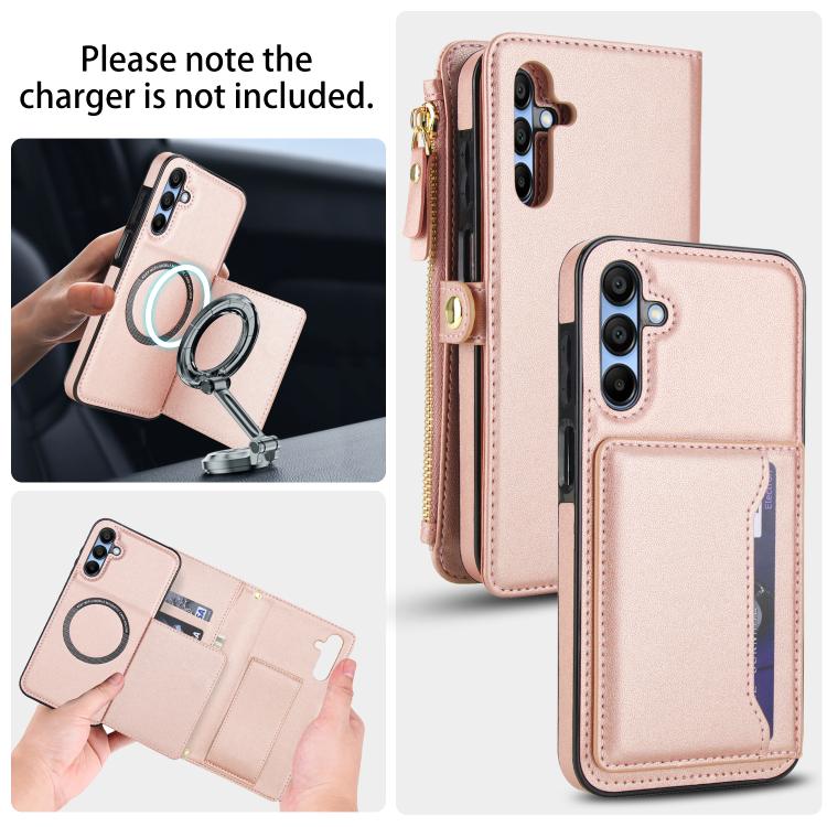 Funda de cuero desmontable con cordón para Samsung Galaxy A35 5G (oro rosa)