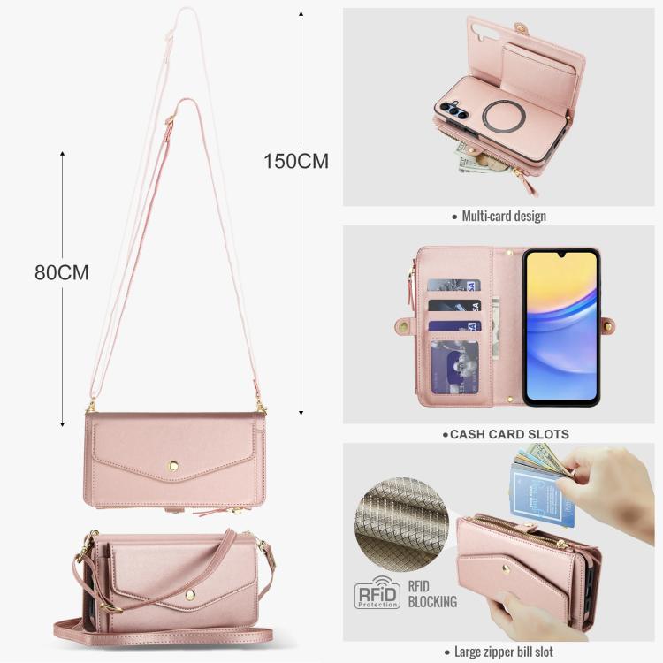 Funda de cuero desmontable con cordón para Samsung Galaxy A35 5G (oro rosa)