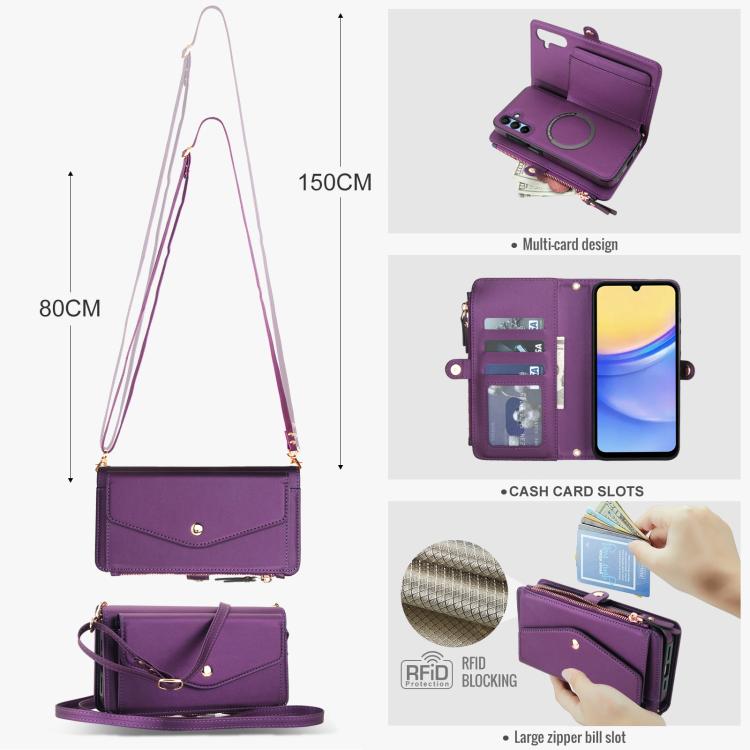 Funda de cuero desmontable con cordón para Samsung Galaxy A35 5G (morado oscuro)