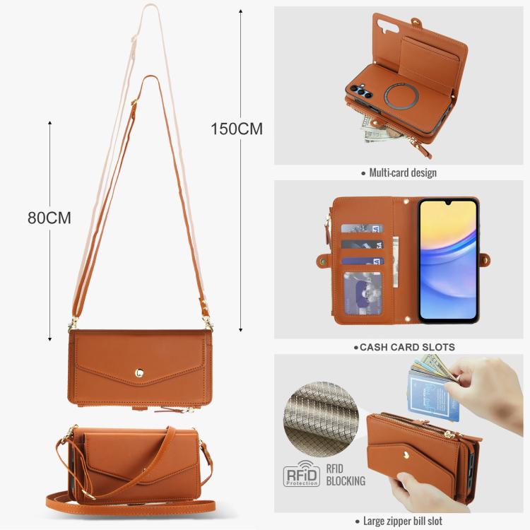 Funda de cuero desmontable con cordón para Samsung Galaxy A35 5G (marrón)