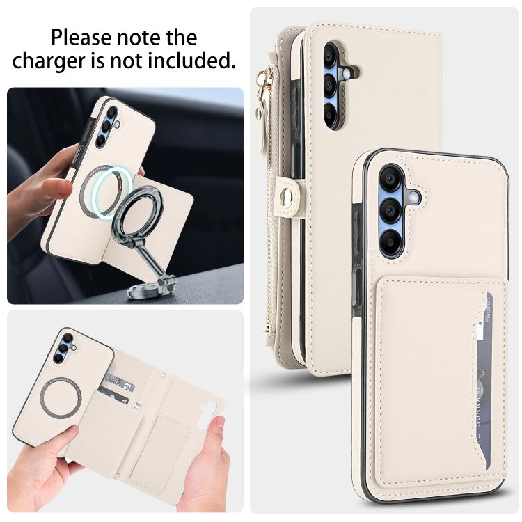 Funda de cuero desmontable con cordón para Samsung Galaxy A36 5G (blanco)