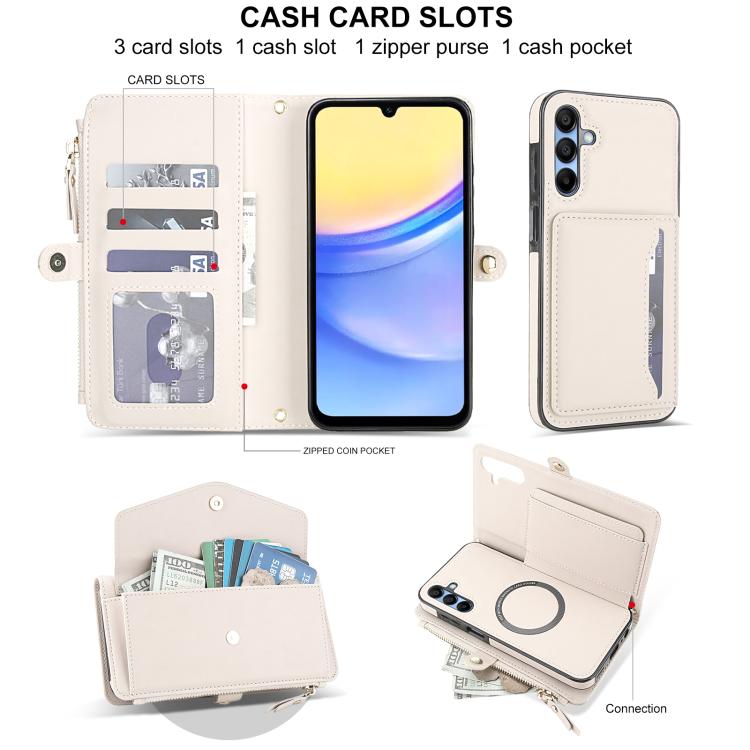 Funda de cuero desmontable con cordón para Samsung Galaxy A36 5G (blanco)