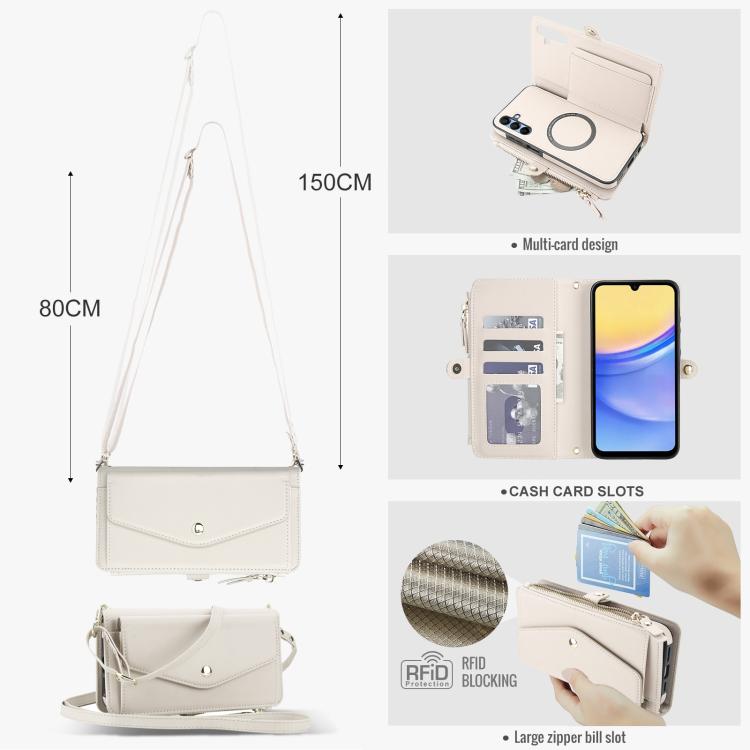 Funda de cuero desmontable con cordón para Samsung Galaxy A36 5G (blanco)