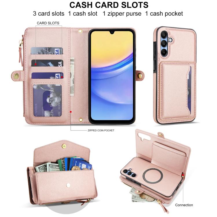 Funda de cuero desmontable con cordón para Samsung Galaxy A36 5G (oro rosa)