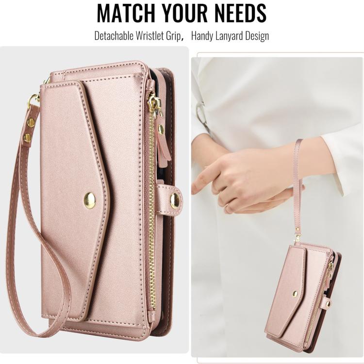 Funda de cuero desmontable con cordón para Samsung Galaxy A36 5G (oro rosa)
