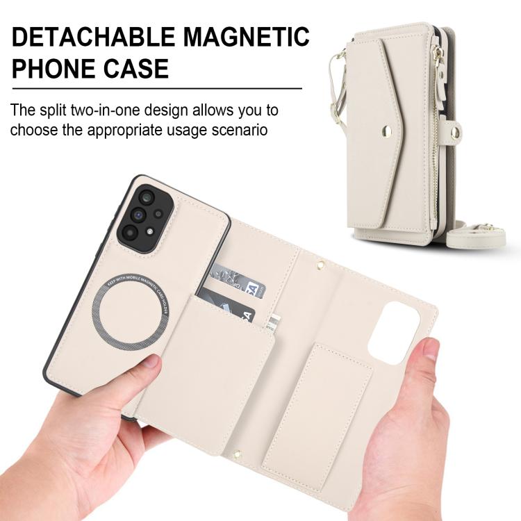 Funda de cuero desmontable con cordón para Samsung Galaxy A52 5G (blanco)
