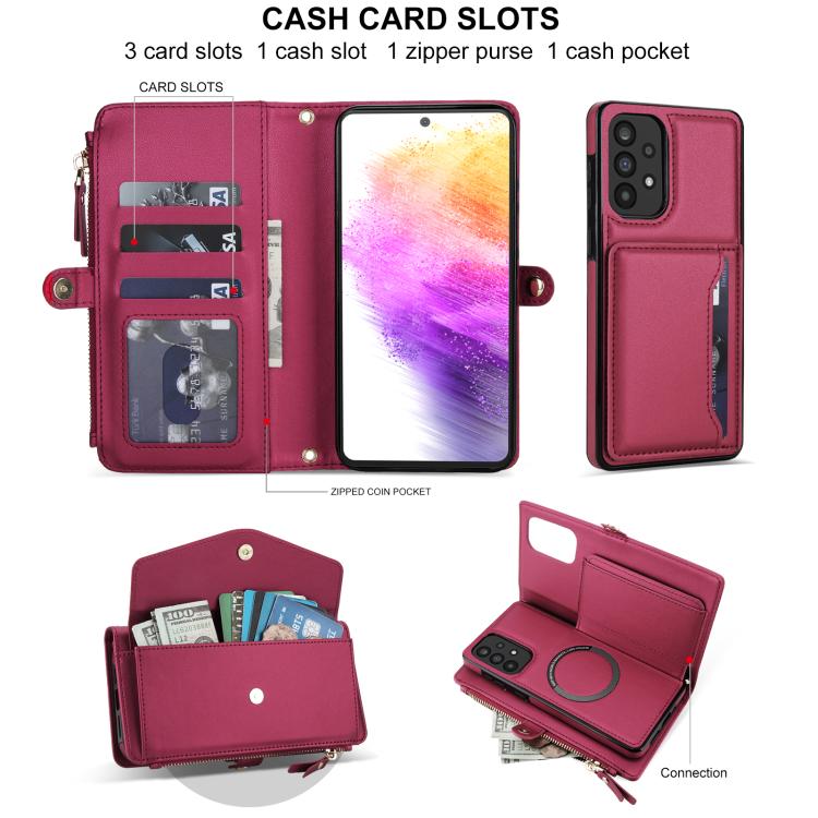 Funda de cuero desmontable con cordón para Samsung Galaxy A52 5G (multifunción, color rojo)