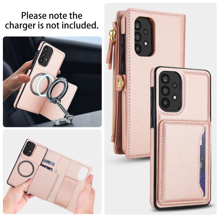 Funda de cuero desmontable con cordón para Samsung Galaxy A52 5G (oro rosa)