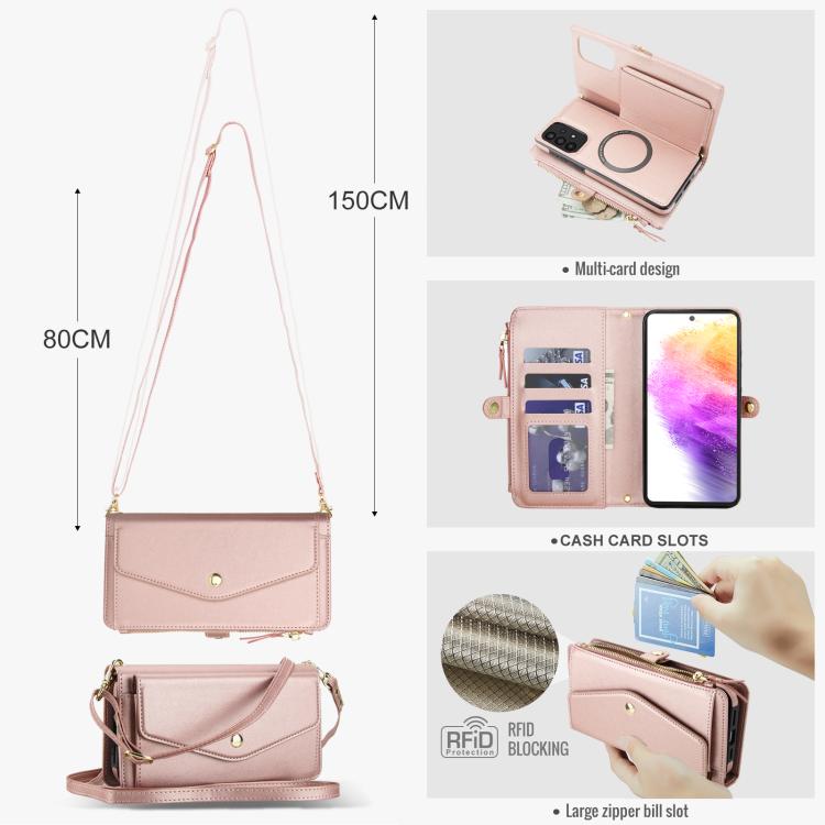 Funda de cuero desmontable con cordón para Samsung Galaxy A52 5G (oro rosa)
