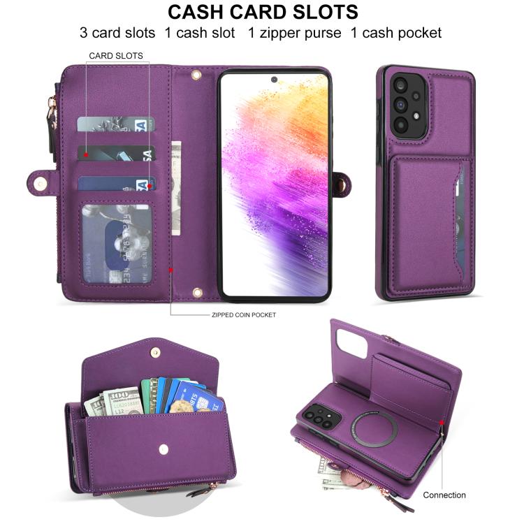 Funda de cuero desmontable con cordón para Samsung Galaxy A52 5G (morado oscuro)