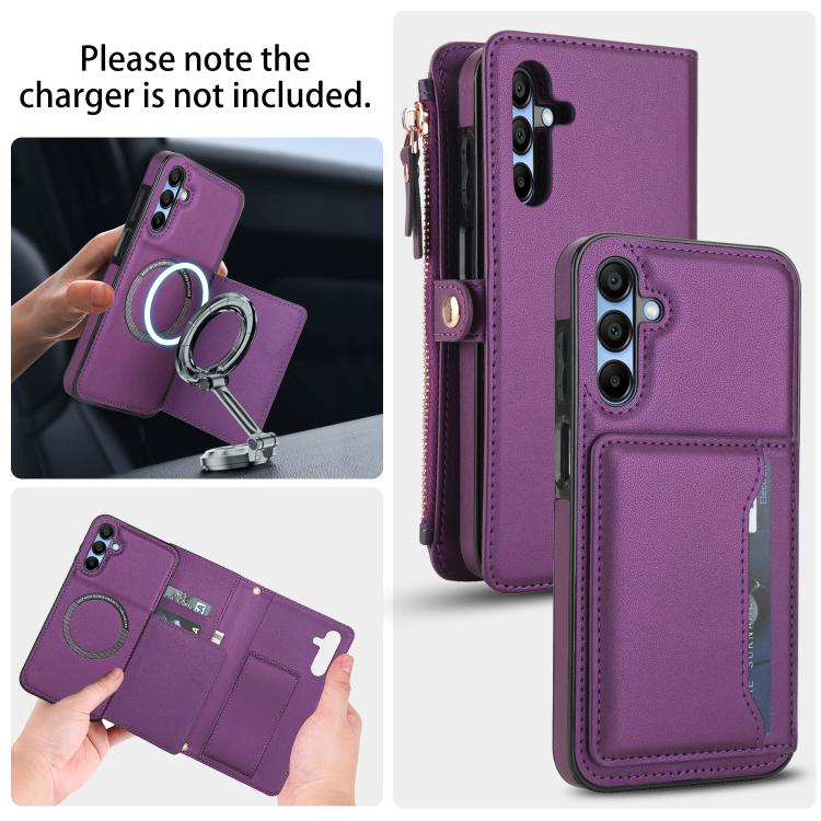 Funda de cuero desmontable con cordón para Samsung Galaxy A55 5G (morado oscuro)
