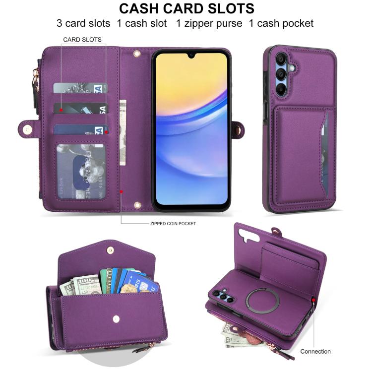 Funda de cuero desmontable con cordón para Samsung Galaxy A55 5G (morado oscuro)