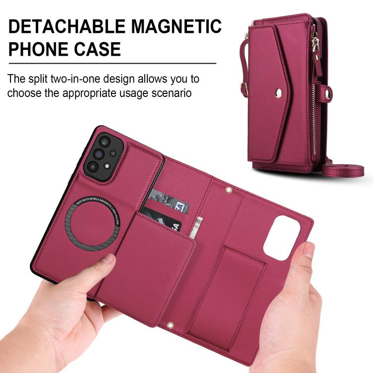 Funda de cuero desmontable con cordón para Samsung Galaxy A72 5G (color rojo)