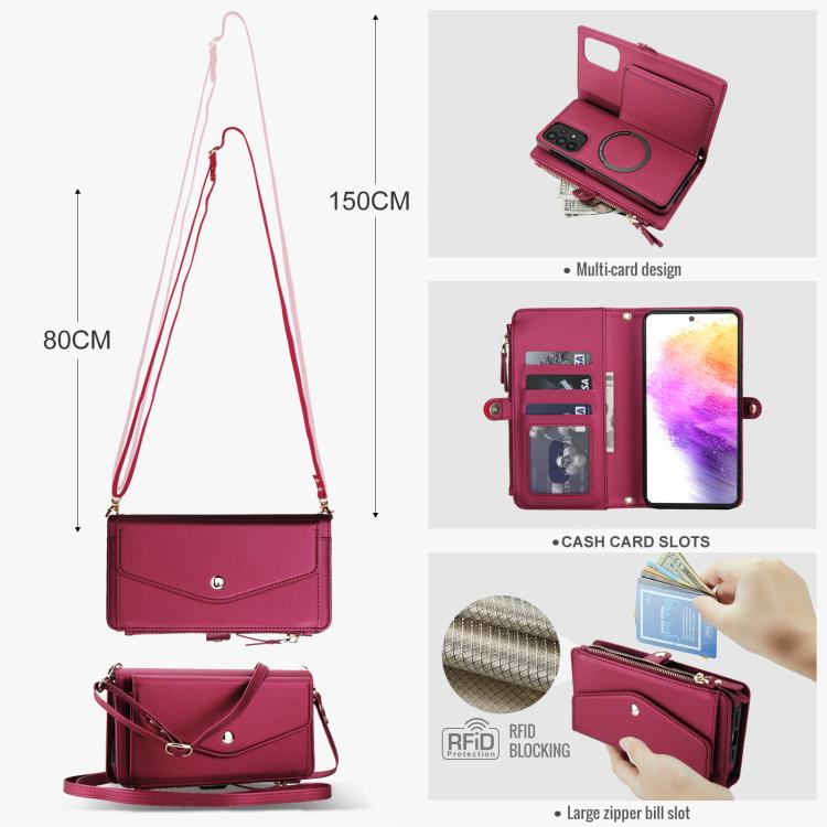 Funda de cuero desmontable con cordón para Samsung Galaxy A72 5G (color rojo)