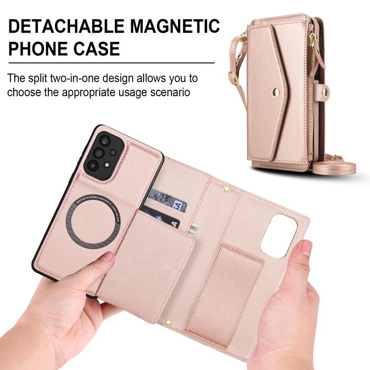 Funda de cuero desmontable con cordón para Samsung Galaxy A72 5G (oro rosa)