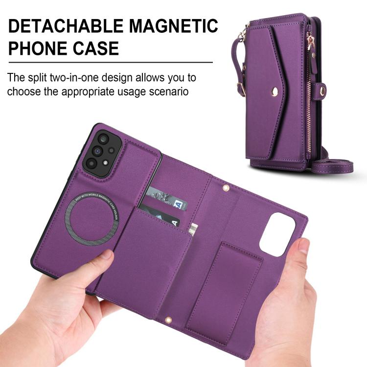 Funda de cuero desmontable con cordón para Samsung Galaxy A72 5G (morado oscuro)
