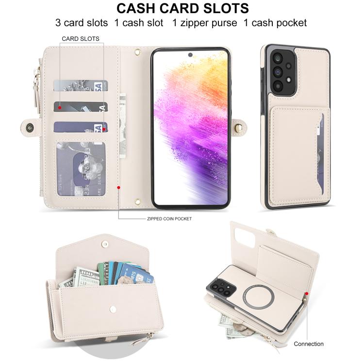 Funda de cuero desmontable con cordón para Samsung Galaxy A73 5G (blanco)