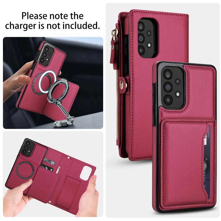 Funda de cuero desmontable con cordón para Samsung Galaxy A73 5G (multifuncional, roja)