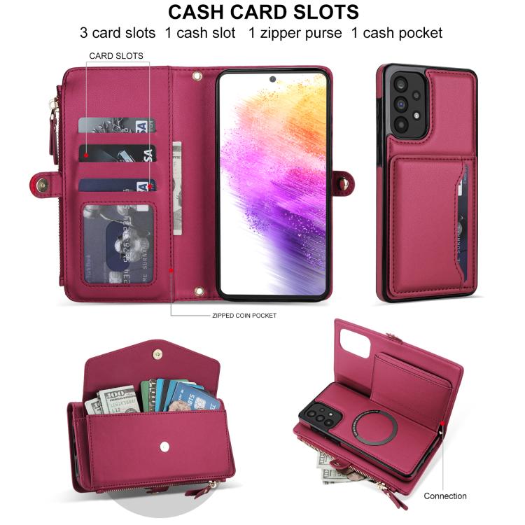 Funda de cuero desmontable con cordón para Samsung Galaxy A73 5G (multifuncional, roja)