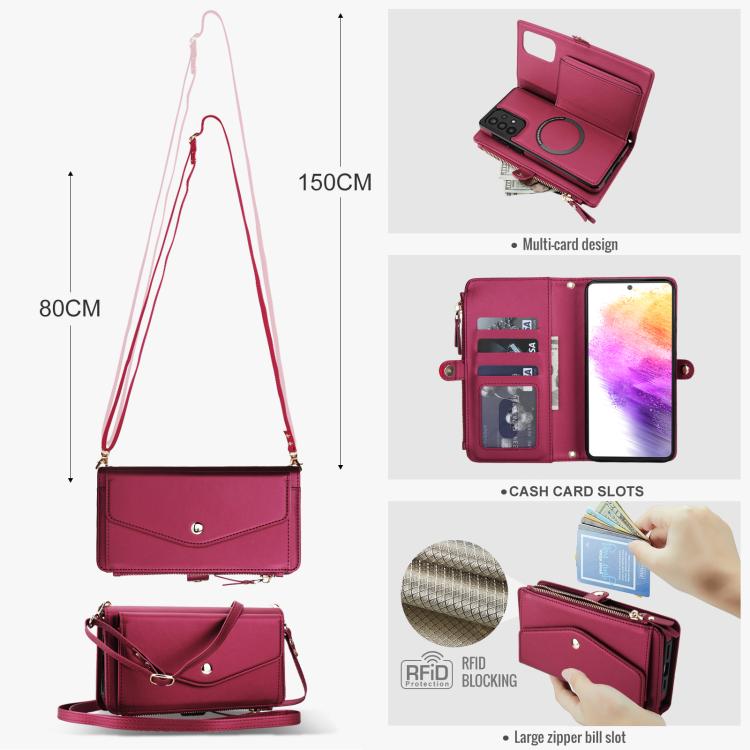 Funda de cuero desmontable con cordón para Samsung Galaxy A73 5G (multifuncional, roja)