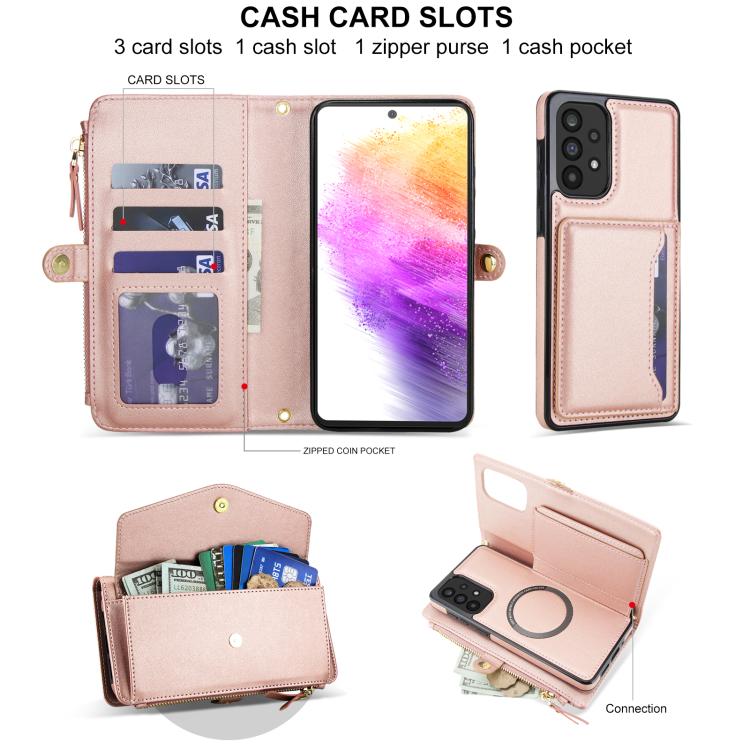Funda de cuero desmontable con cordón para Samsung Galaxy A73 5G (oro rosa)