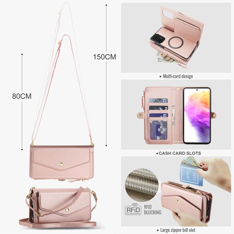 Funda de cuero desmontable con cordón para Samsung Galaxy A73 5G (oro rosa)
