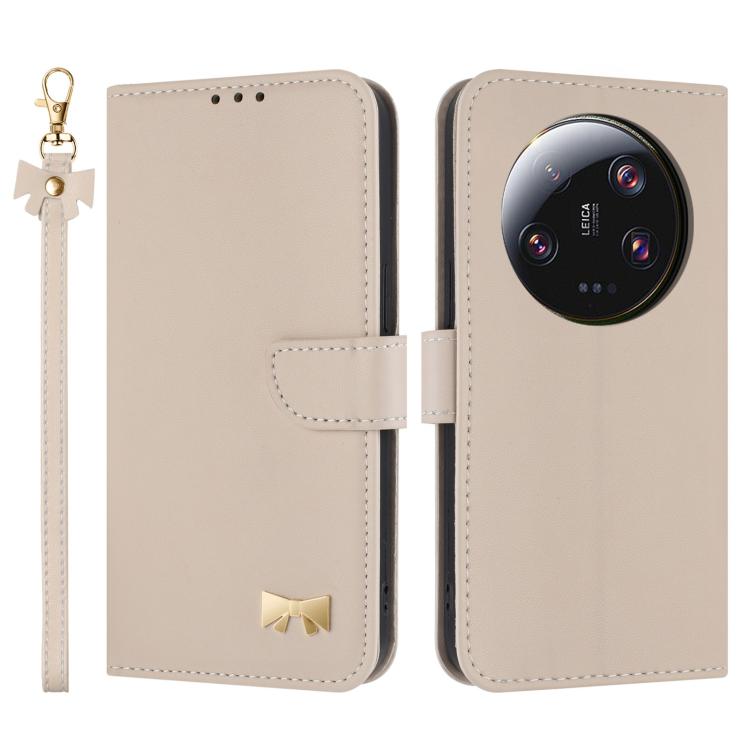 Funda de cuero con lazo metálico y correa para la mano para Xiaomi 13 Ultra (albaricoque)