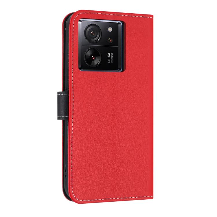 Funda de cuero con lazo metálico y correa de mano para Xiaomi 13T/13T Pro (roja)