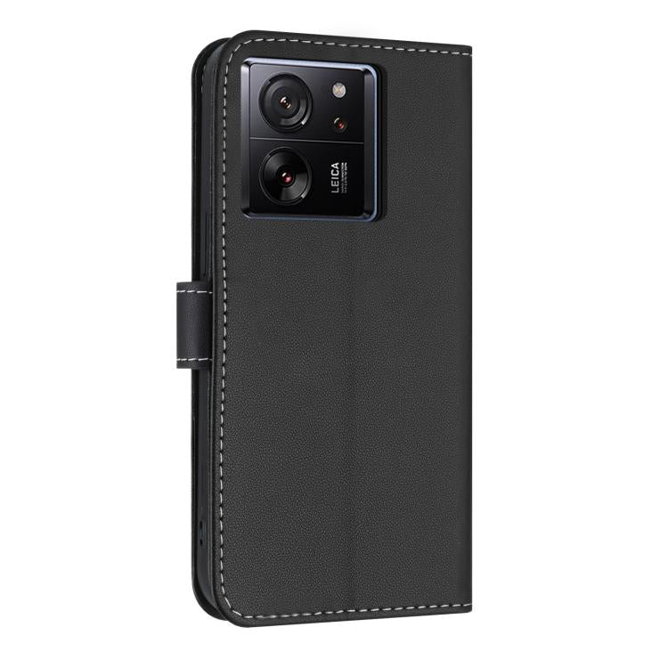 Funda de cuero con lazo metálico y correa de mano para Xiaomi 13T/13T Pro (negra)