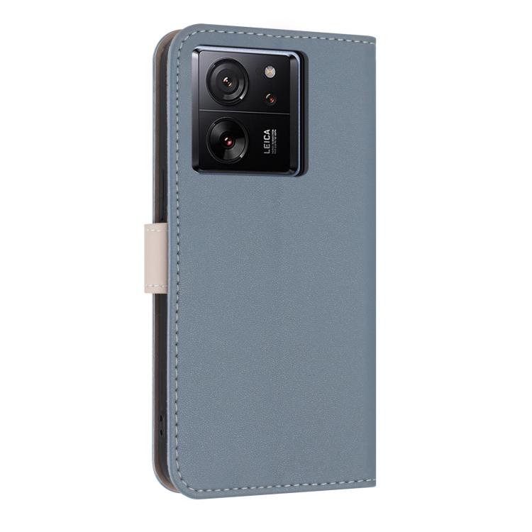 Funda de cuero con lazo metálico y correa de mano para Xiaomi 13T/13T Pro (azul claro)