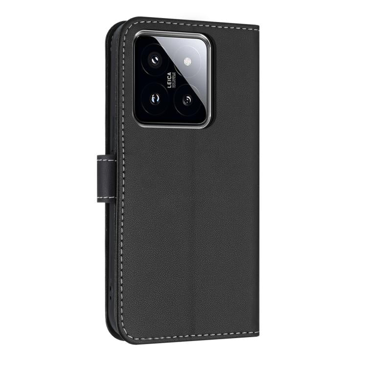 Funda de cuero con lazo metálico y correa para la mano para Xiaomi 14 (negra)
