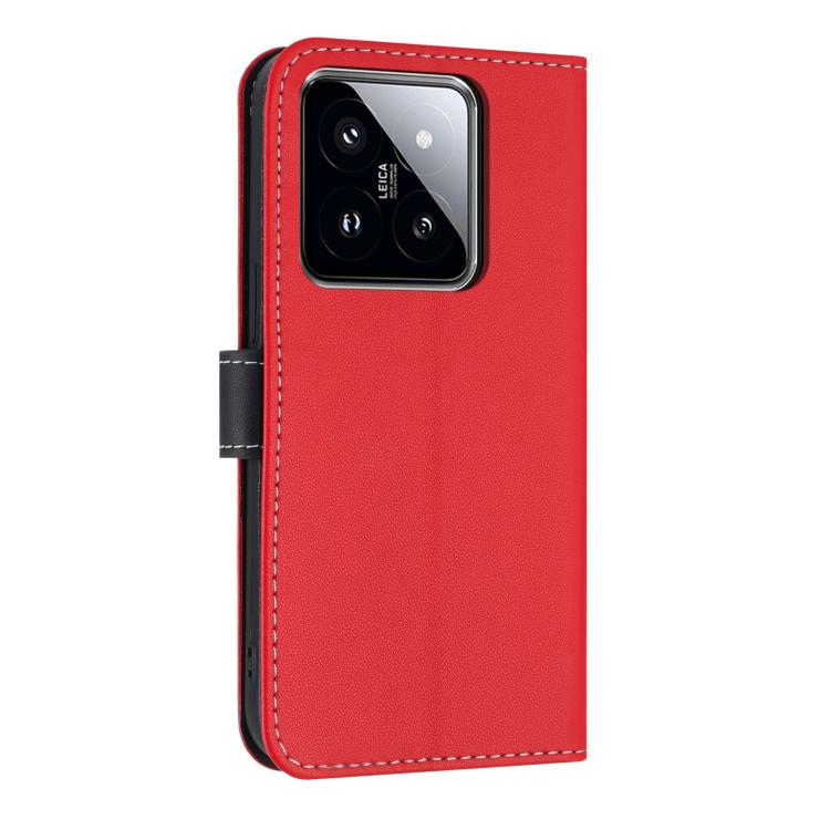 Funda de cuero con lazo metálico y correa para la mano para Xiaomi 14 Pro (roja)